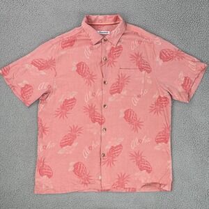 Tommy Bahama Silk Blend Hawaiian Short Sleeve Shirt Men XL‎ Pink Pineapple Aloha